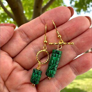 Malachite Heishi Mismatched Earrings Gold Plated